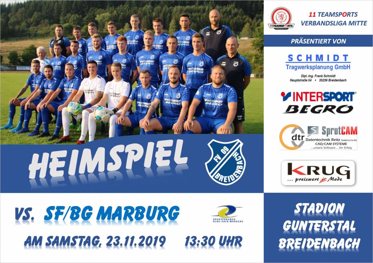 Letzter Auftritt in 2019 ... FV-Team empfängt SF/BG Marburg - FV 09 Breidenbach